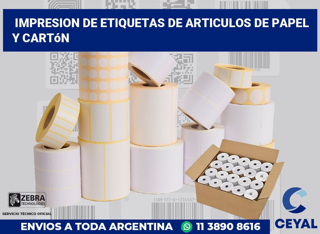 Impresion de etiquetas De articulos de papel y cartón