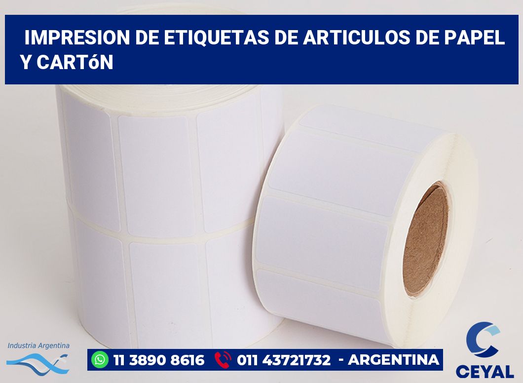 Impresion de etiquetas De articulos de papel y cartón