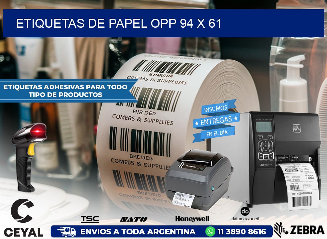 ETIQUETAS DE PAPEL OPP 94 x 61