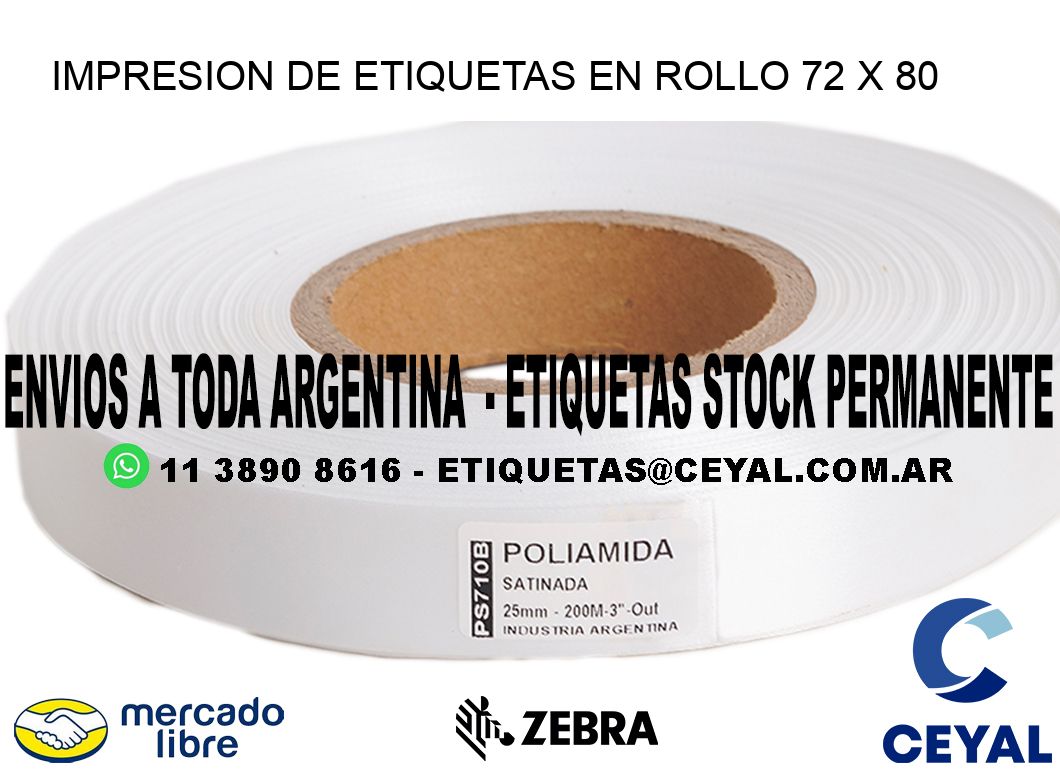 IMPRESION DE ETIQUETAS EN ROLLO 72 x 80