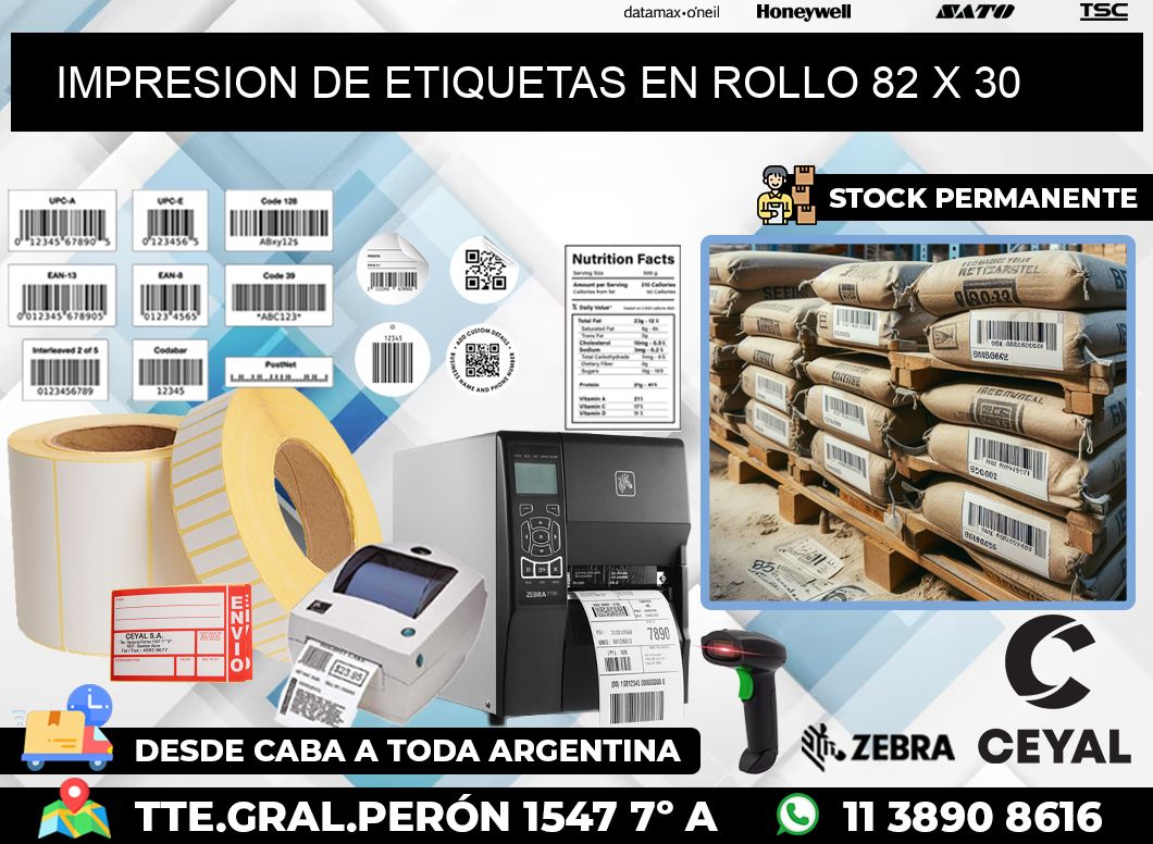 IMPRESION DE ETIQUETAS EN ROLLO 82 x 30