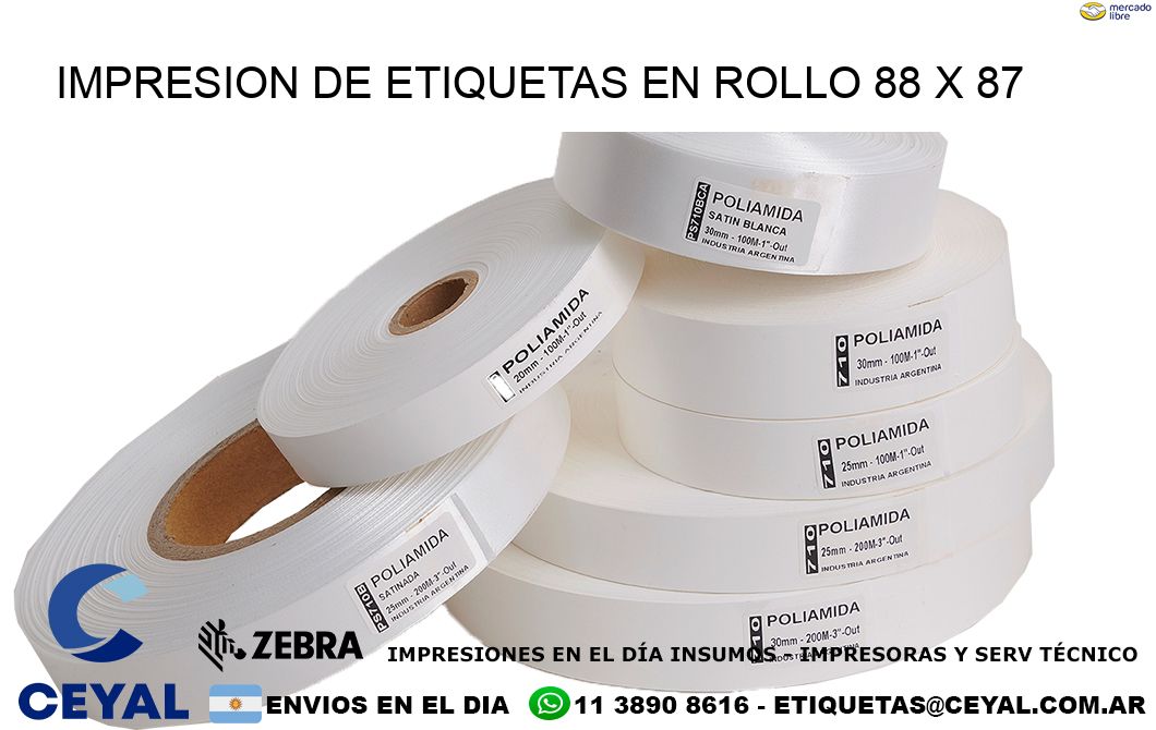 IMPRESION DE ETIQUETAS EN ROLLO 88 x 87