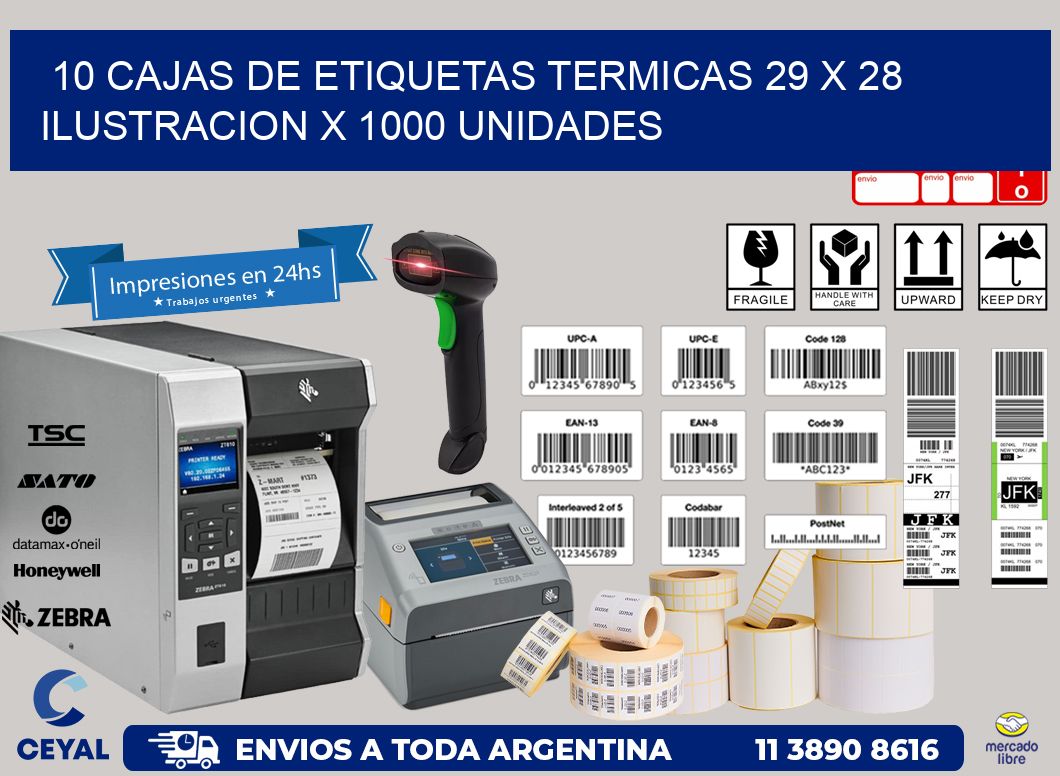 10 CAJAS DE ETIQUETAS TERMICAS 29 x 28 ILUSTRACION X 1000 UNIDADES