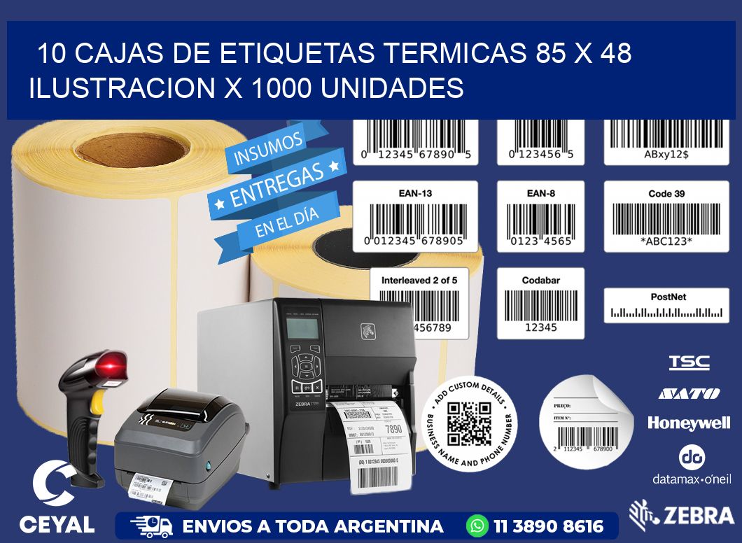 10 CAJAS DE ETIQUETAS TERMICAS 85 x 48 ILUSTRACION X 1000 UNIDADES