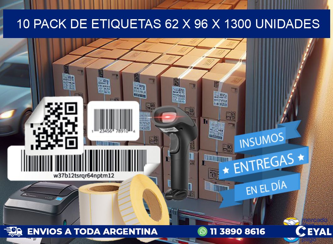 10 PACK DE ETIQUETAS 62 x 96 X 1300 UNIDADES