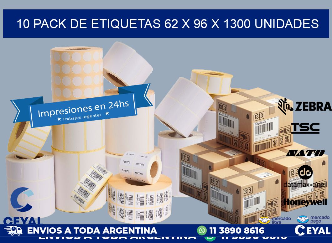 10 PACK DE ETIQUETAS 62 x 96 X 1300 UNIDADES