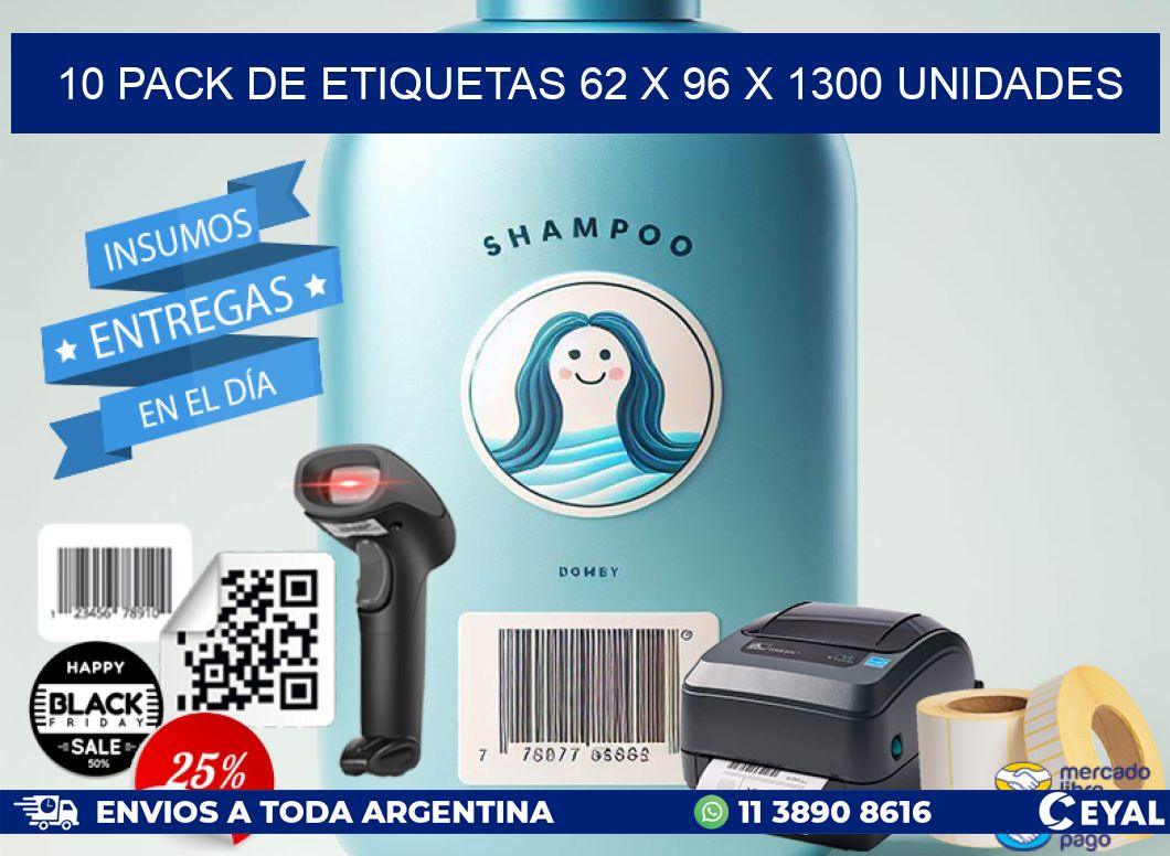 10 PACK DE ETIQUETAS 62 x 96 X 1300 UNIDADES