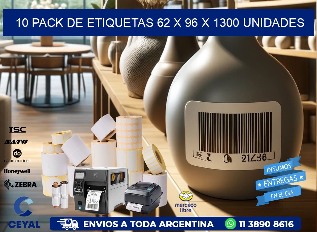 10 PACK DE ETIQUETAS 62 x 96 X 1300 UNIDADES