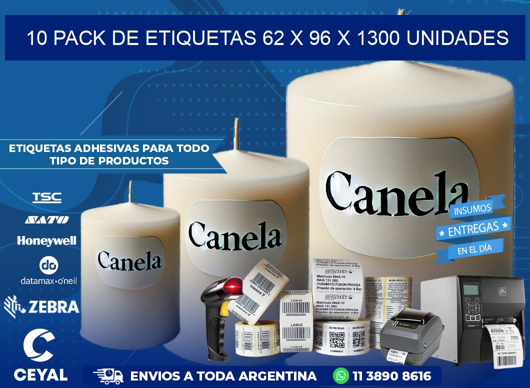 10 PACK DE ETIQUETAS 62 x 96 X 1300 UNIDADES