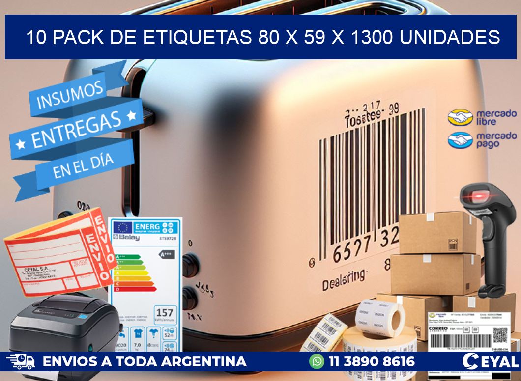 10 PACK DE ETIQUETAS 80 x 59 X 1300 UNIDADES