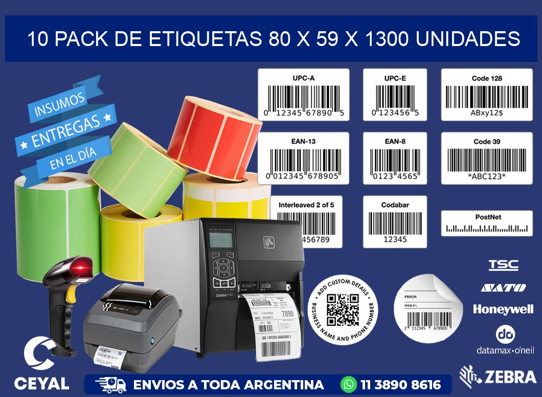 10 PACK DE ETIQUETAS 80 x 59 X 1300 UNIDADES