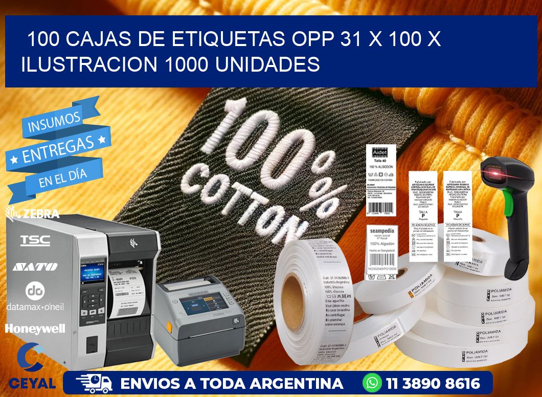 100 CAJAS DE ETIQUETAS OPP 31 x 100 X ILUSTRACION 1000 UNIDADES