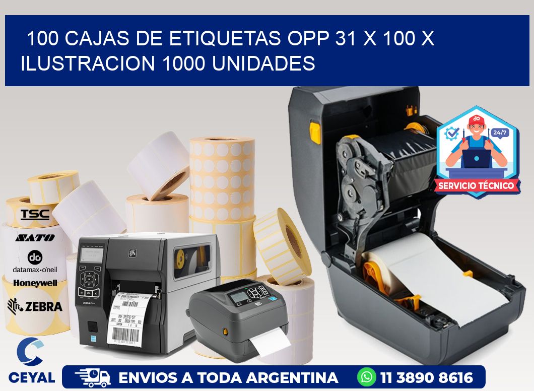 100 CAJAS DE ETIQUETAS OPP 31 x 100 X ILUSTRACION 1000 UNIDADES