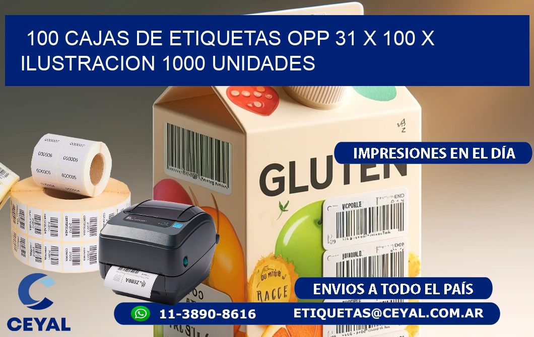 100 CAJAS DE ETIQUETAS OPP 31 x 100 X ILUSTRACION 1000 UNIDADES