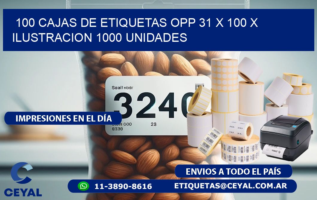 100 CAJAS DE ETIQUETAS OPP 31 x 100 X ILUSTRACION 1000 UNIDADES