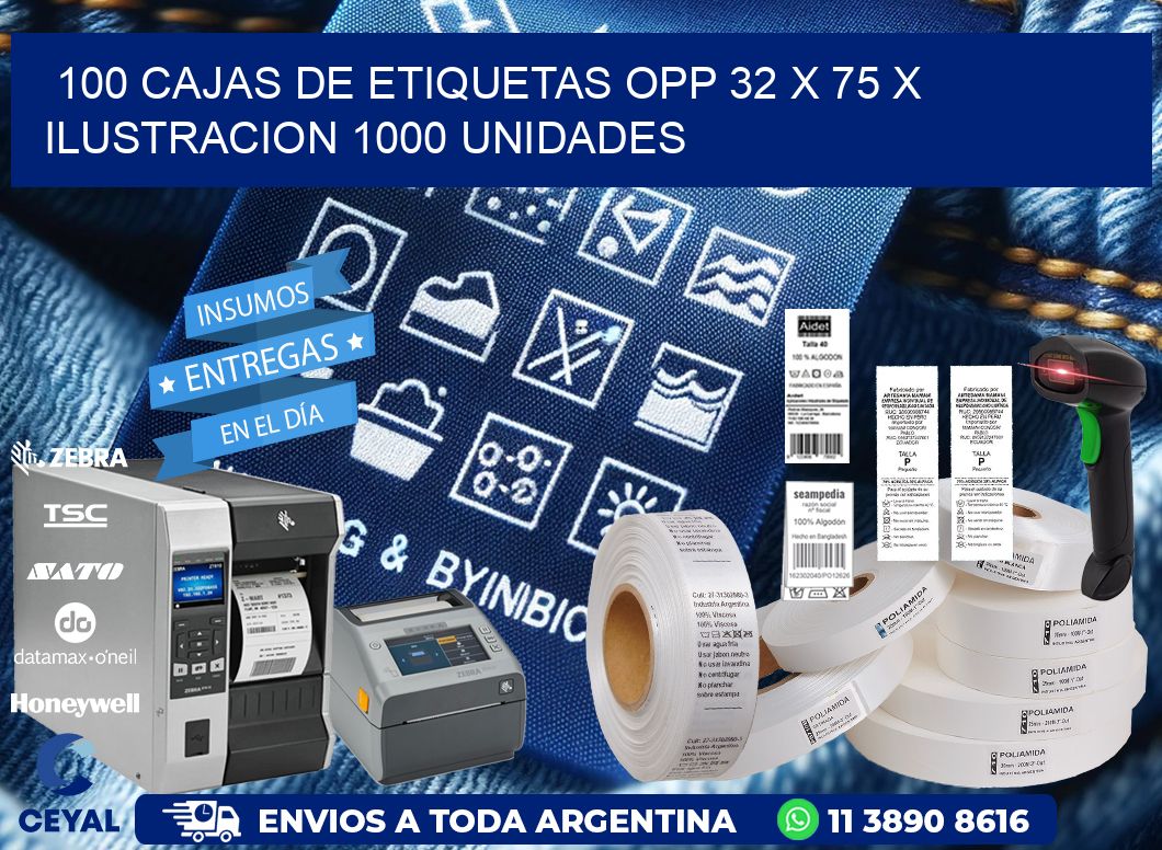 100 CAJAS DE ETIQUETAS OPP 32 x 75 X ILUSTRACION 1000 UNIDADES