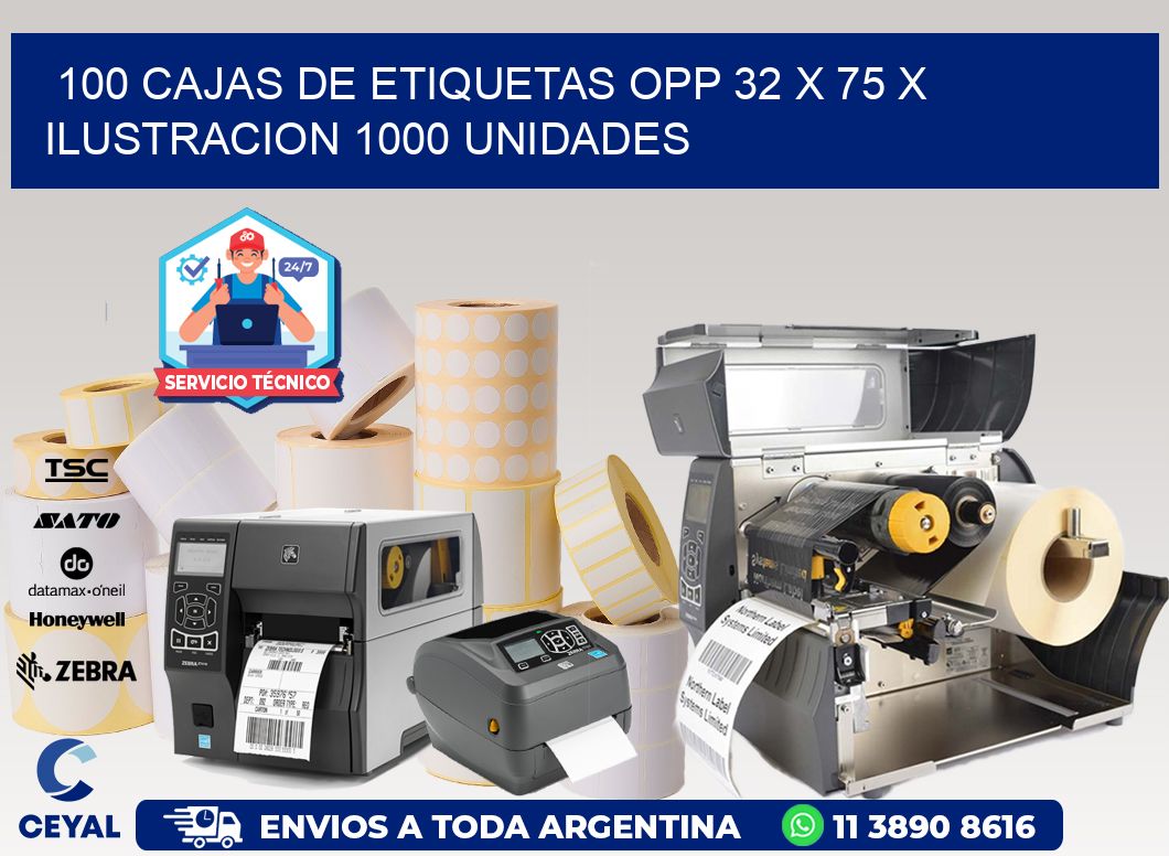 100 CAJAS DE ETIQUETAS OPP 32 x 75 X ILUSTRACION 1000 UNIDADES