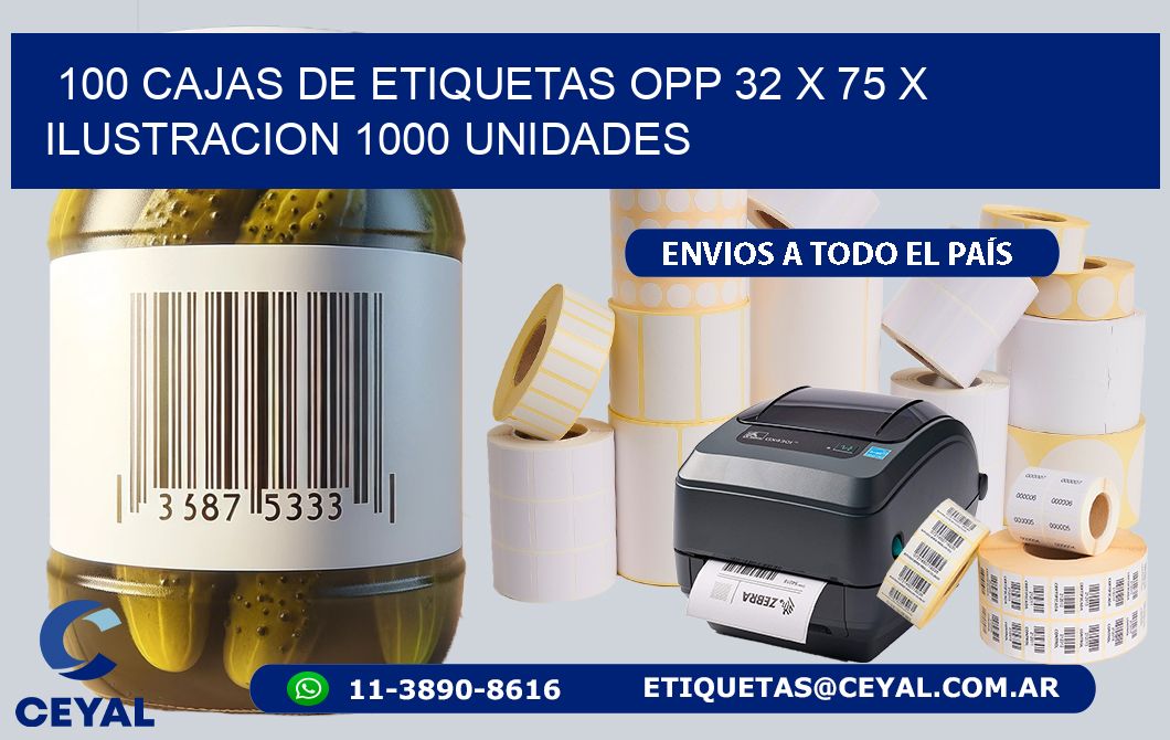 100 CAJAS DE ETIQUETAS OPP 32 x 75 X ILUSTRACION 1000 UNIDADES