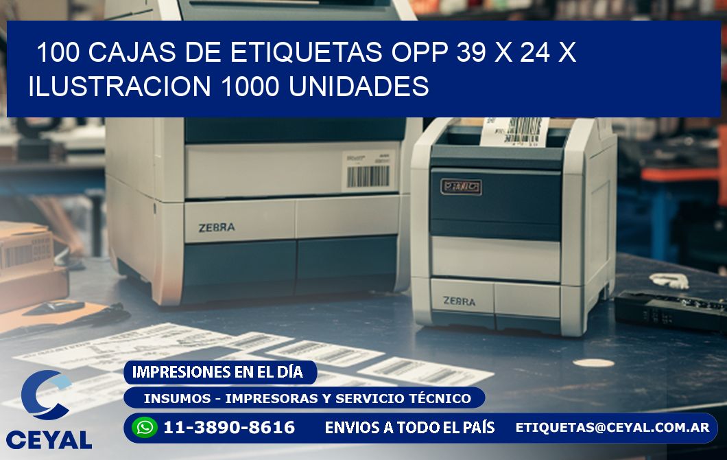 100 CAJAS DE ETIQUETAS OPP 39 x 24 X ILUSTRACION 1000 UNIDADES