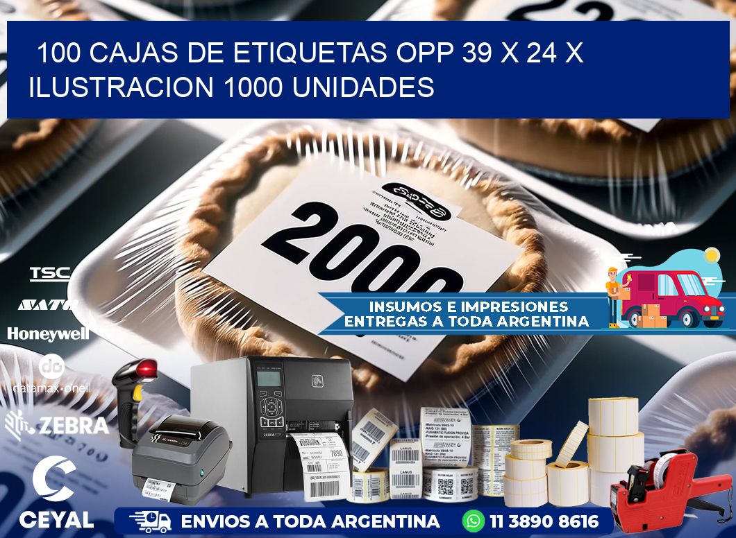 100 CAJAS DE ETIQUETAS OPP 39 x 24 X ILUSTRACION 1000 UNIDADES