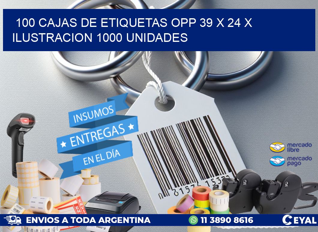 100 CAJAS DE ETIQUETAS OPP 39 x 24 X ILUSTRACION 1000 UNIDADES