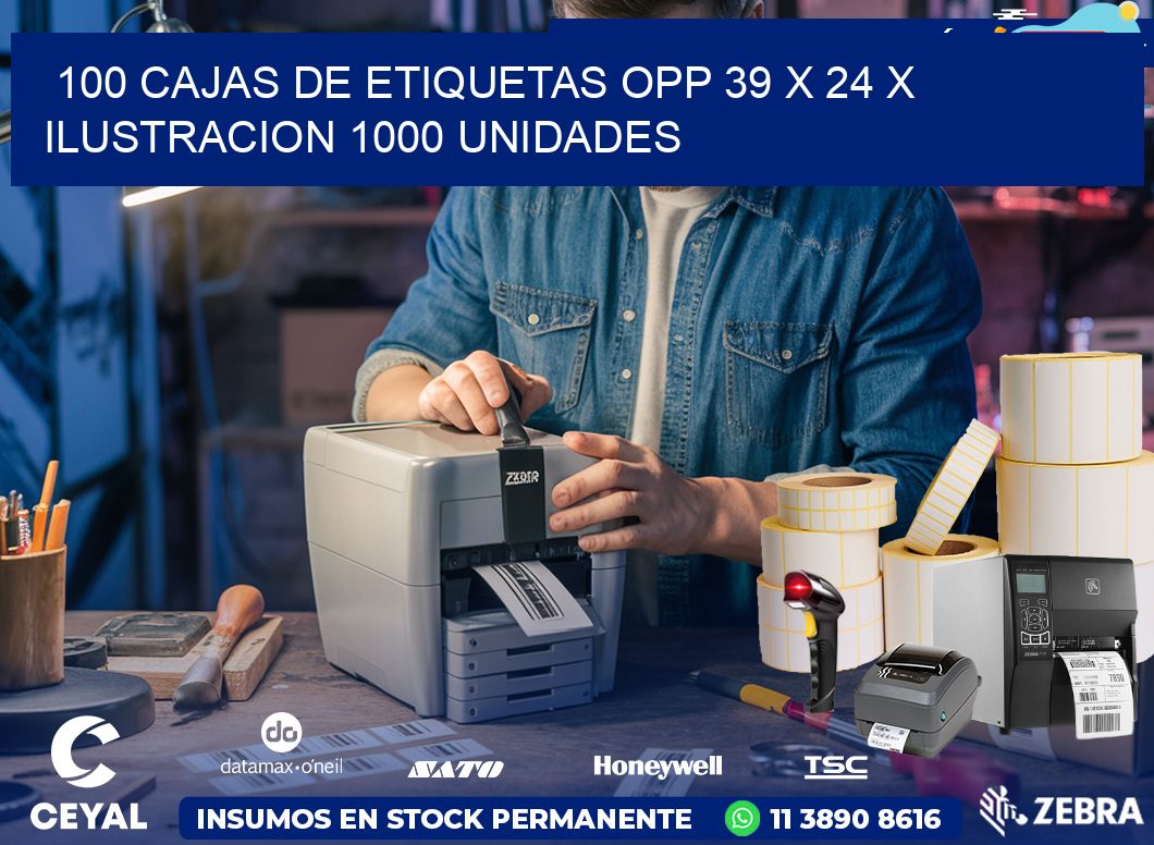 100 CAJAS DE ETIQUETAS OPP 39 x 24 X ILUSTRACION 1000 UNIDADES