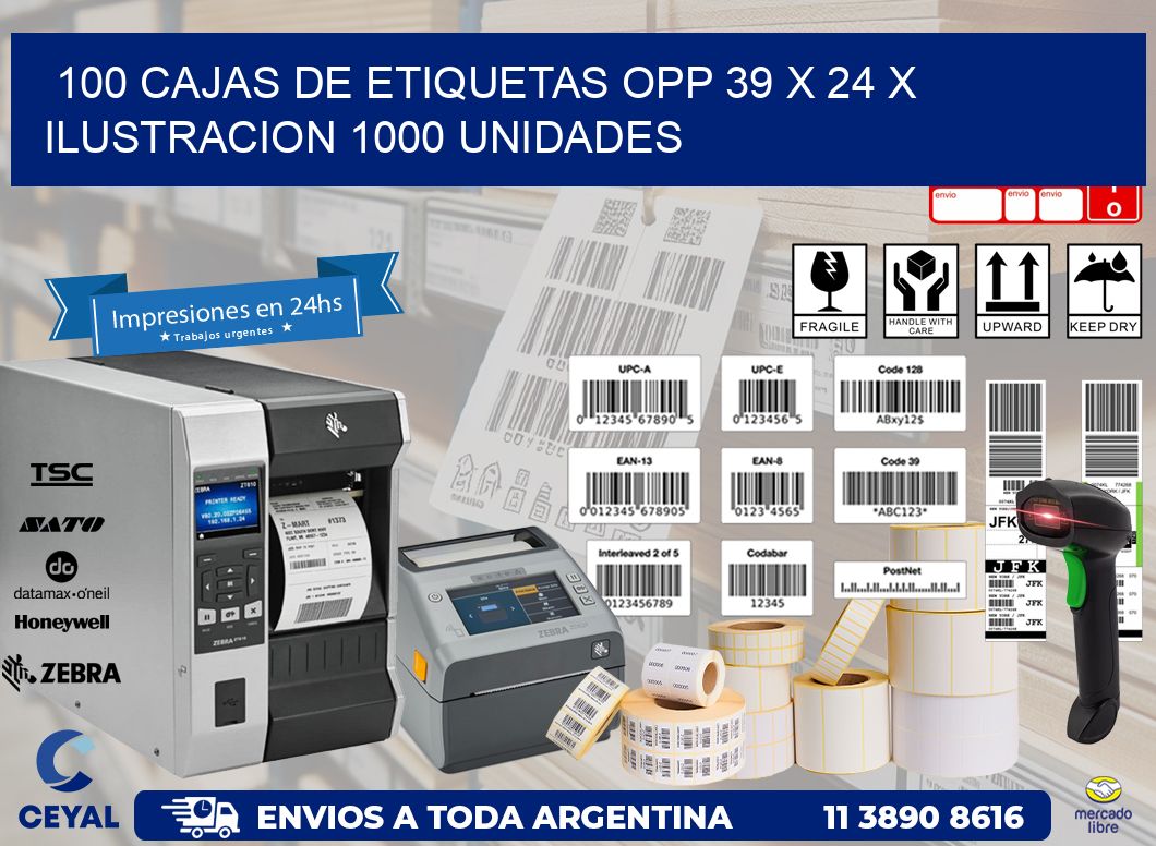 100 CAJAS DE ETIQUETAS OPP 39 x 24 X ILUSTRACION 1000 UNIDADES