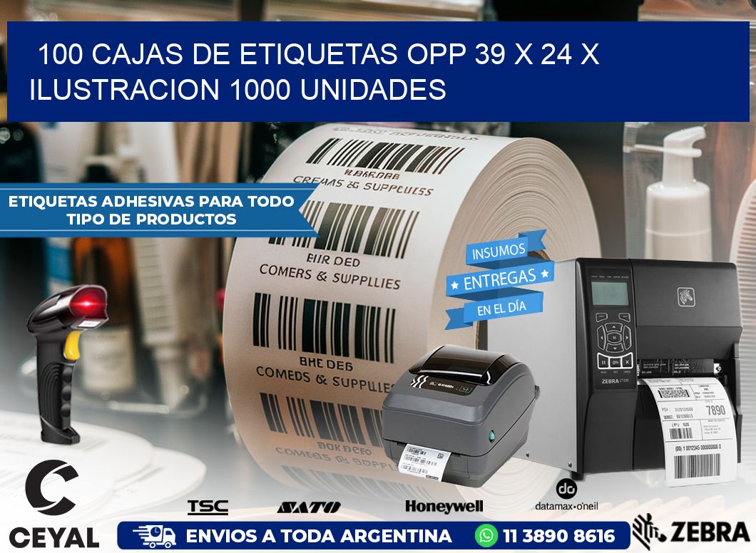 100 CAJAS DE ETIQUETAS OPP 39 x 24 X ILUSTRACION 1000 UNIDADES