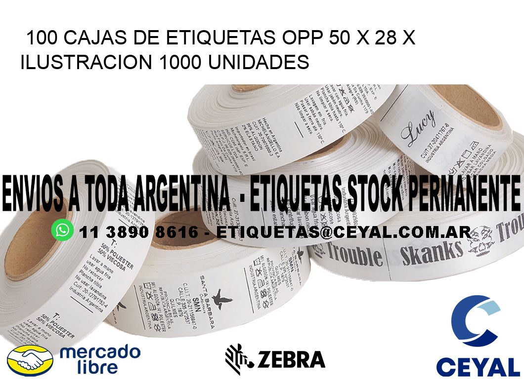 100 CAJAS DE ETIQUETAS OPP 50 x 28 X ILUSTRACION 1000 UNIDADES