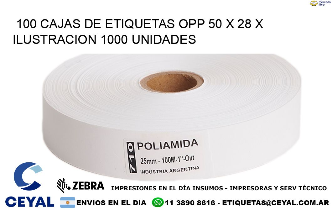 100 CAJAS DE ETIQUETAS OPP 50 x 28 X ILUSTRACION 1000 UNIDADES