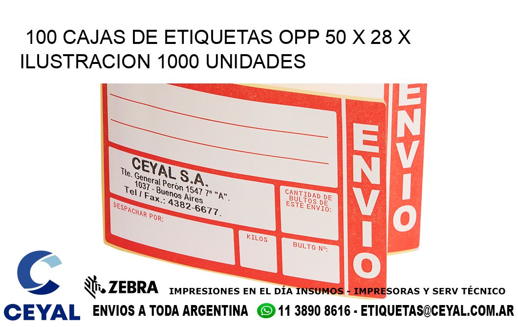 100 CAJAS DE ETIQUETAS OPP 50 x 28 X ILUSTRACION 1000 UNIDADES