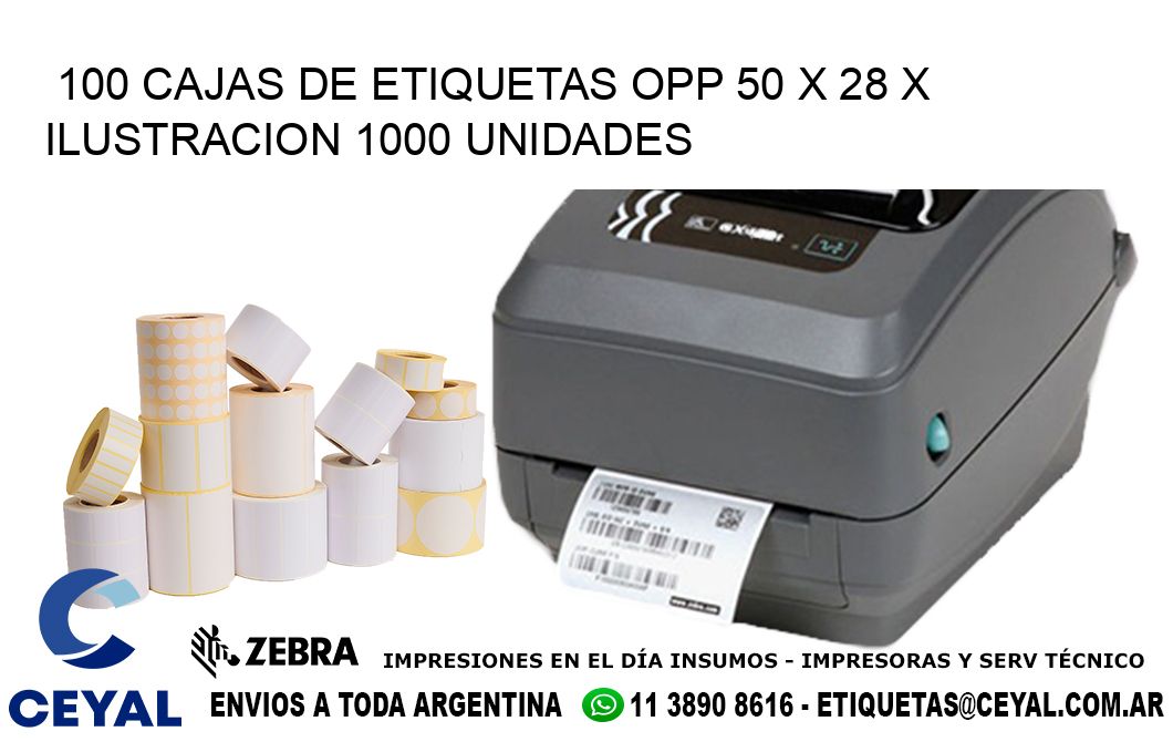 100 CAJAS DE ETIQUETAS OPP 50 x 28 X ILUSTRACION 1000 UNIDADES