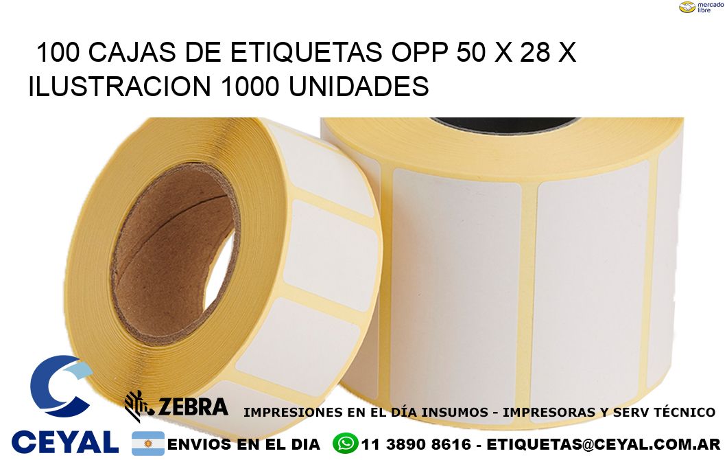 100 CAJAS DE ETIQUETAS OPP 50 x 28 X ILUSTRACION 1000 UNIDADES