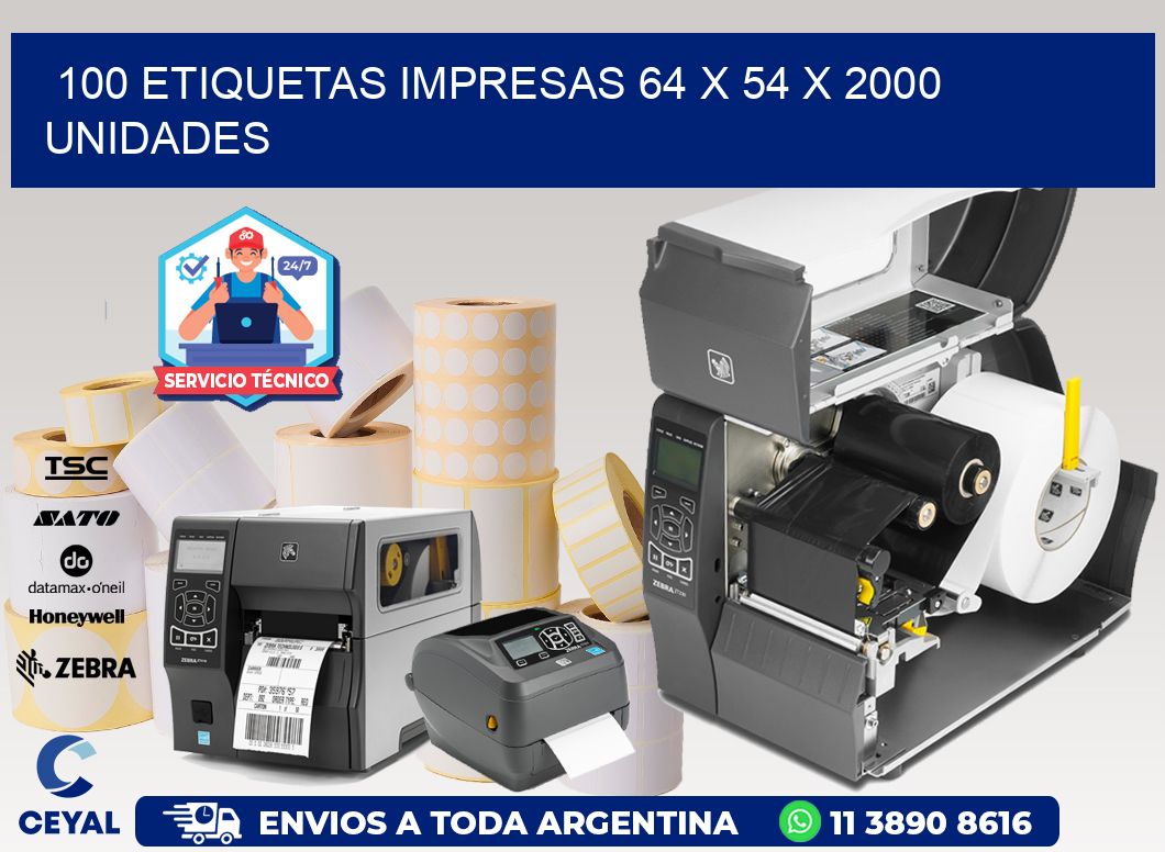 100 ETIQUETAS IMPRESAS 64 x 54 X 2000 UNIDADES