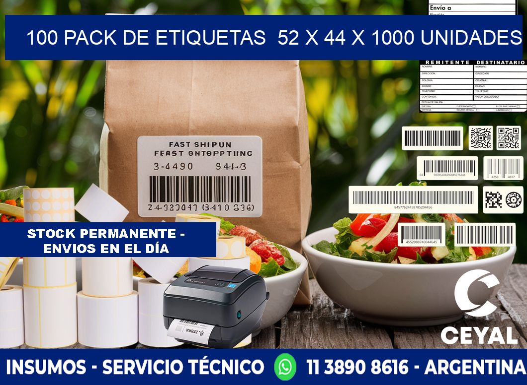 100 PACK DE ETIQUETAS  52 x 44 X 1000 UNIDADES