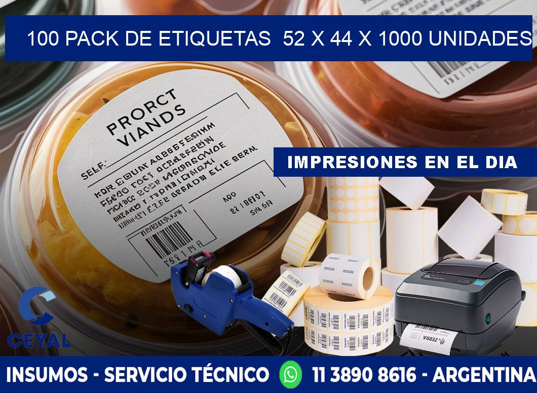 100 PACK DE ETIQUETAS  52 x 44 X 1000 UNIDADES