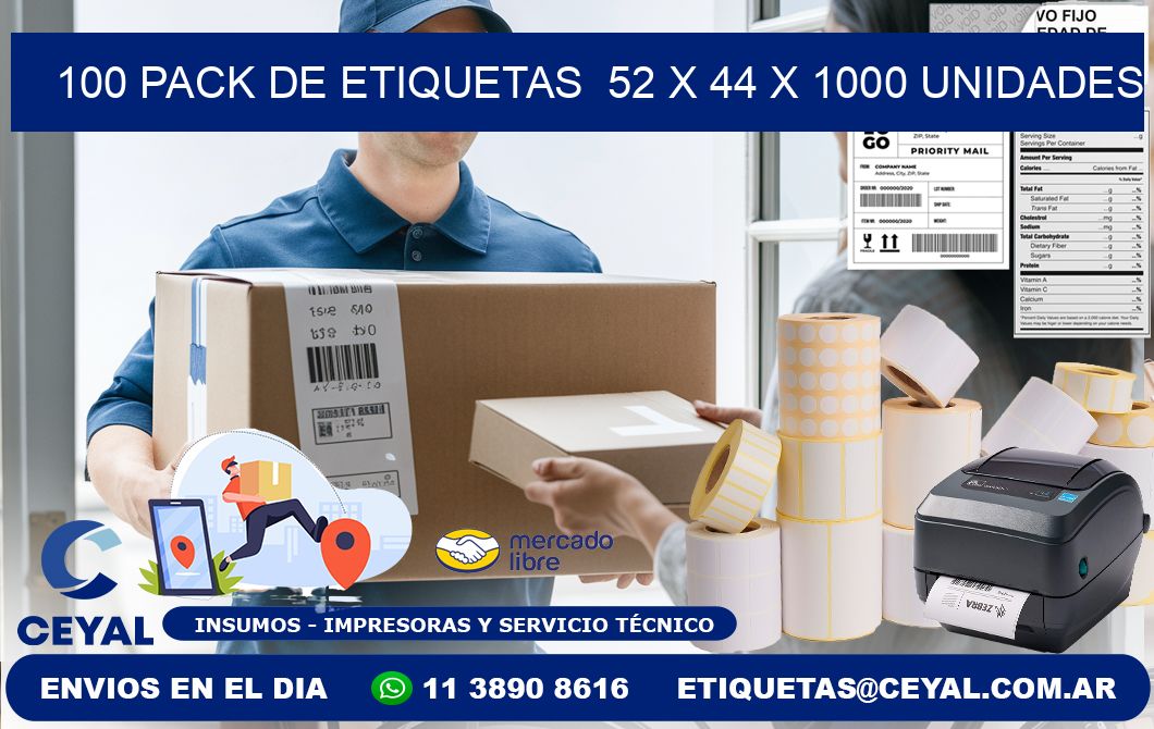 100 PACK DE ETIQUETAS  52 x 44 X 1000 UNIDADES