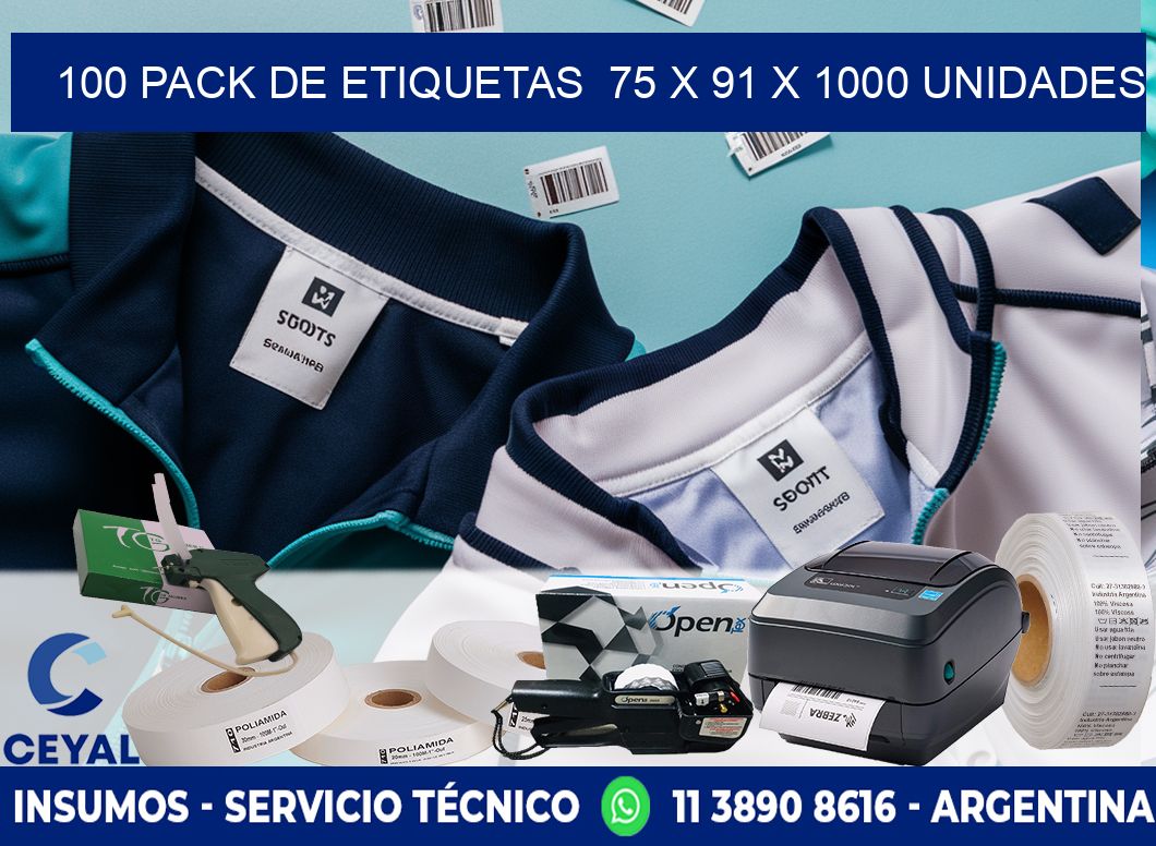 100 PACK DE ETIQUETAS  75 x 91 X 1000 UNIDADES