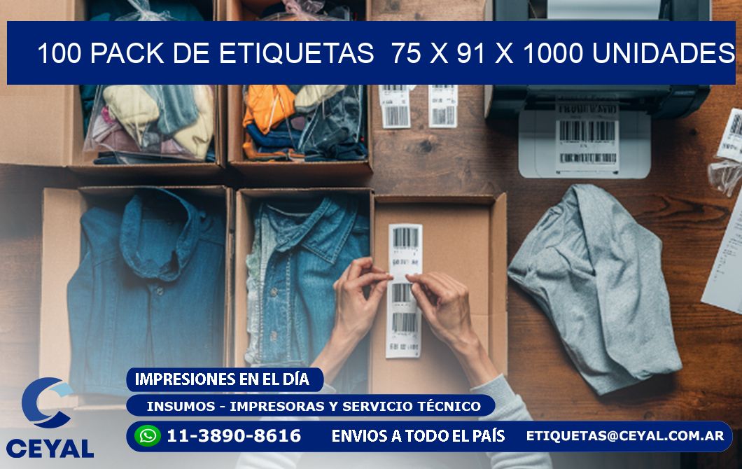 100 PACK DE ETIQUETAS  75 x 91 X 1000 UNIDADES