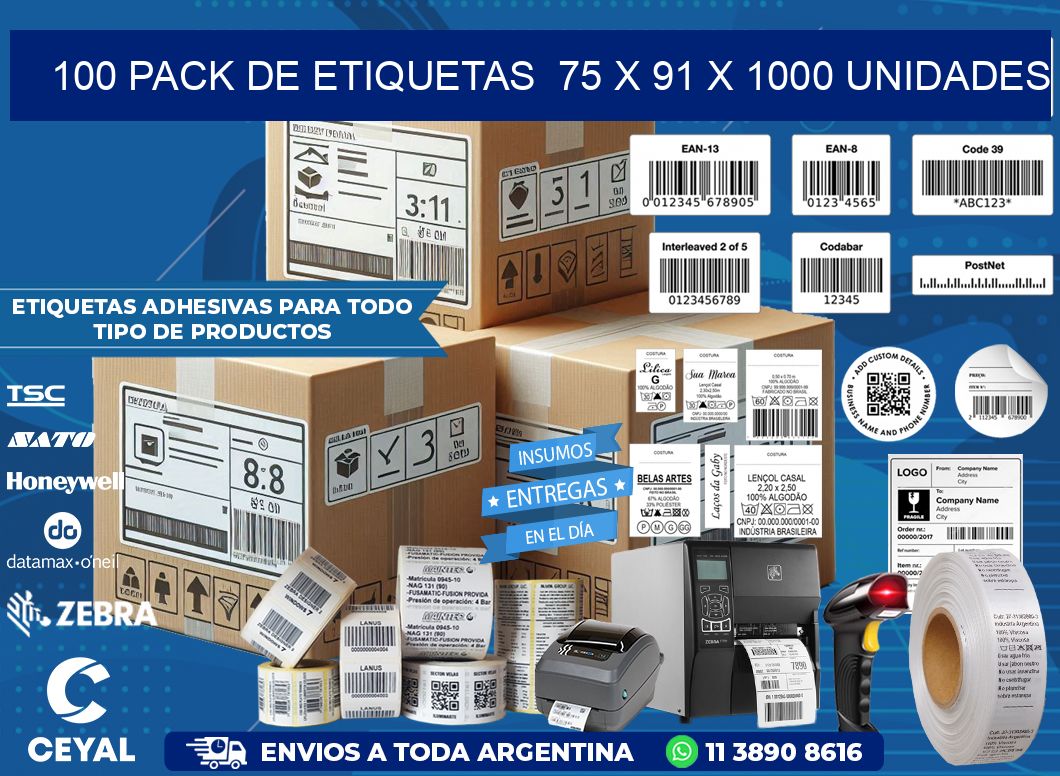 100 PACK DE ETIQUETAS  75 x 91 X 1000 UNIDADES