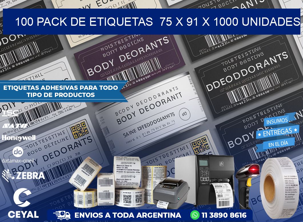 100 PACK DE ETIQUETAS  75 x 91 X 1000 UNIDADES