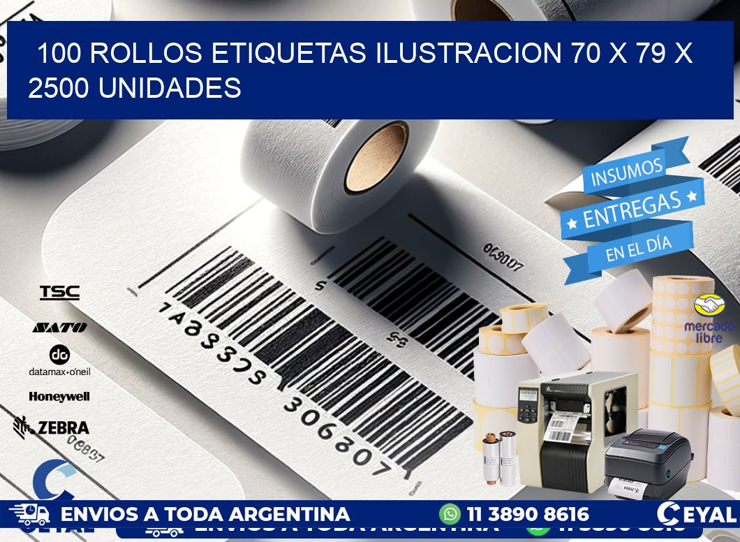 100 ROLLOS ETIQUETAS ILUSTRACION 70 x 79 X 2500 UNIDADES