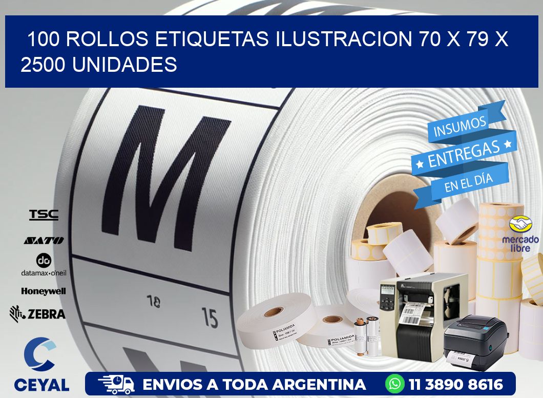 100 ROLLOS ETIQUETAS ILUSTRACION 70 x 79 X 2500 UNIDADES