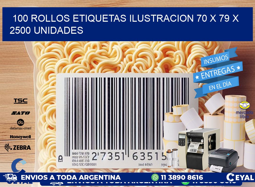 100 ROLLOS ETIQUETAS ILUSTRACION 70 x 79 X 2500 UNIDADES