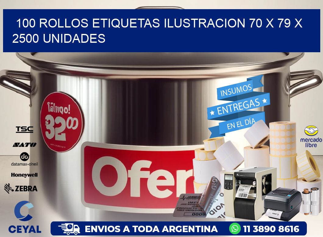 100 ROLLOS ETIQUETAS ILUSTRACION 70 x 79 X 2500 UNIDADES