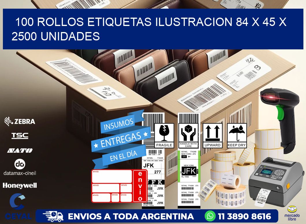 100 ROLLOS ETIQUETAS ILUSTRACION 84 x 45 X 2500 UNIDADES