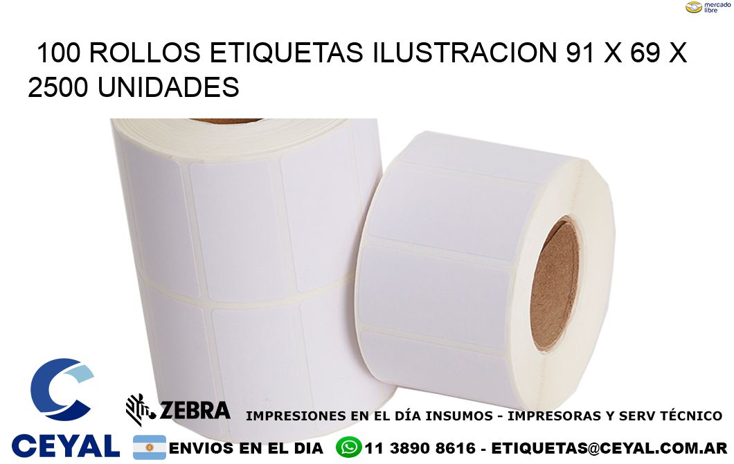 100 ROLLOS ETIQUETAS ILUSTRACION 91 x 69 X 2500 UNIDADES