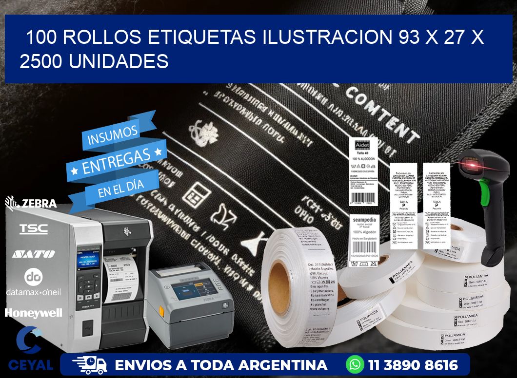 100 ROLLOS ETIQUETAS ILUSTRACION 93 x 27 X 2500 UNIDADES