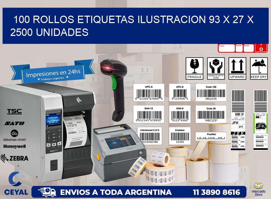 100 ROLLOS ETIQUETAS ILUSTRACION 93 x 27 X 2500 UNIDADES