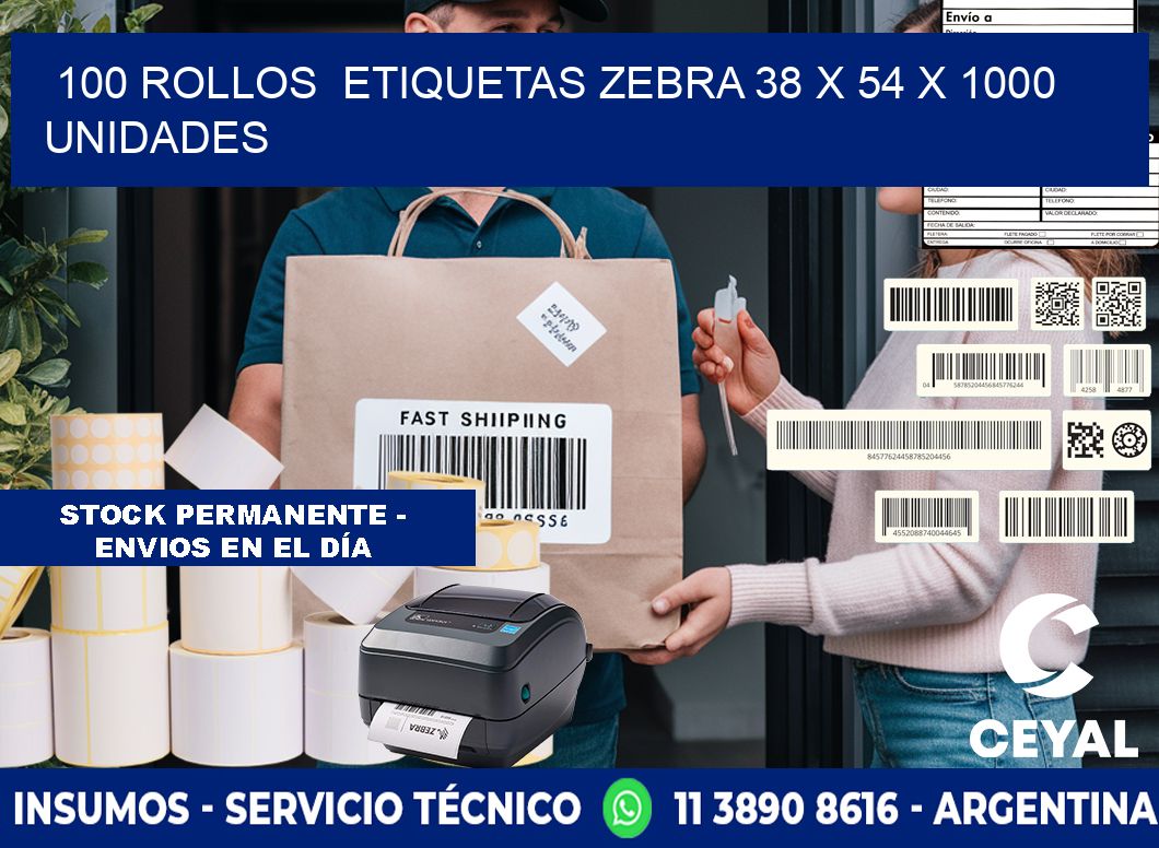 100 ROLLOS  ETIQUETAS ZEBRA 38 x 54 X 1000 UNIDADES